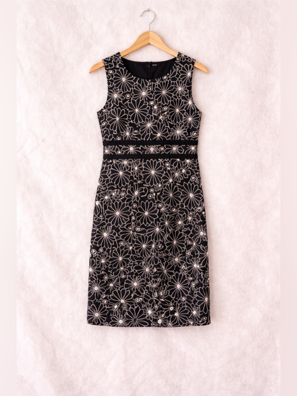 Talbots Black White Floral Linen Blend Midi Dress Size 4 Sleeveless